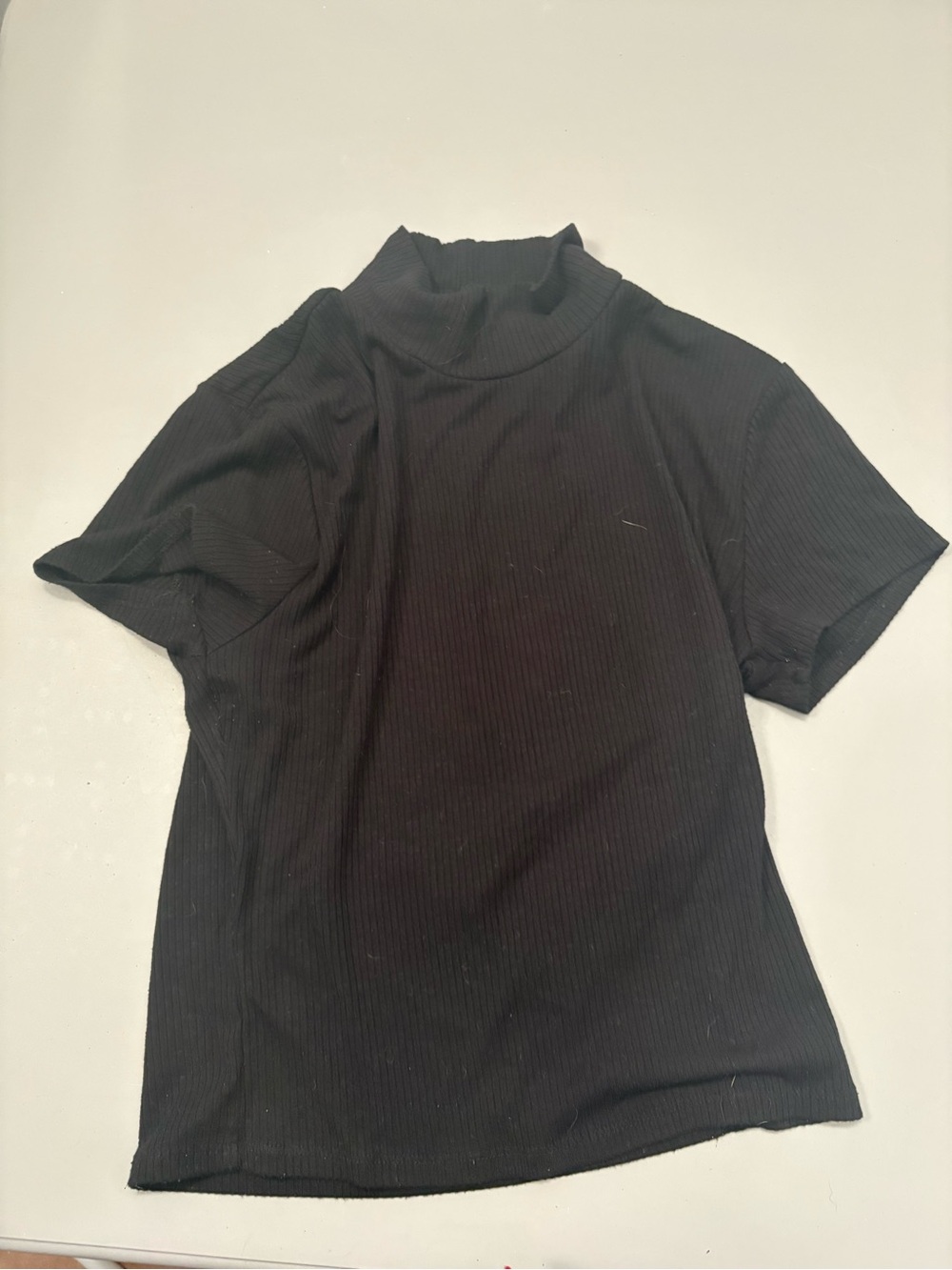 GAP Black Ribbed Turtle Neck Short Sleeve Top